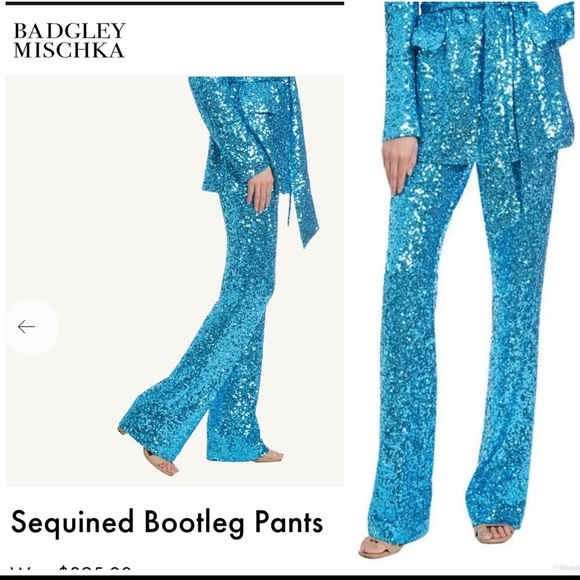 Badgley Mischka Turquoise Sequined Flare Pants - Picture 1 of 1